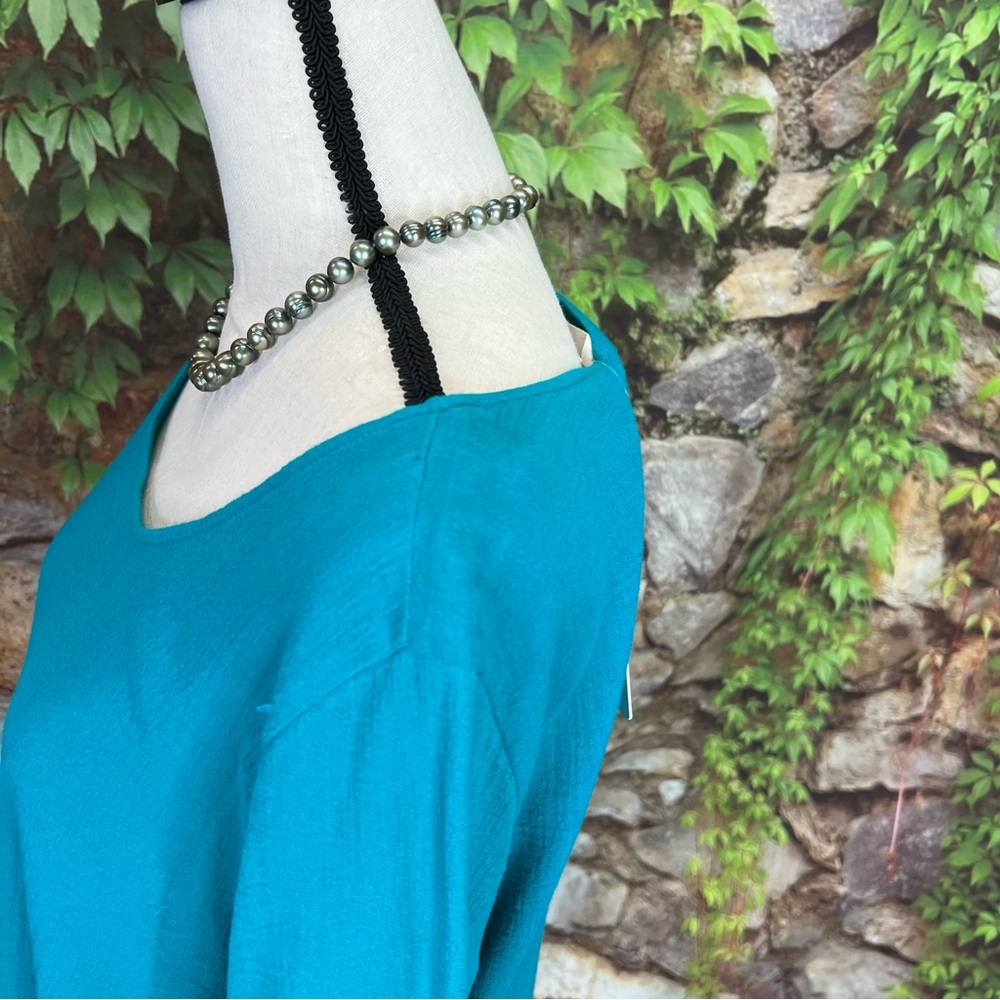 NWT SOFT SURROUNDINGS Scoop Neck 3/4 Sleeve Peacock Green Gauze Layered Blouse M - Picture 6 of 12